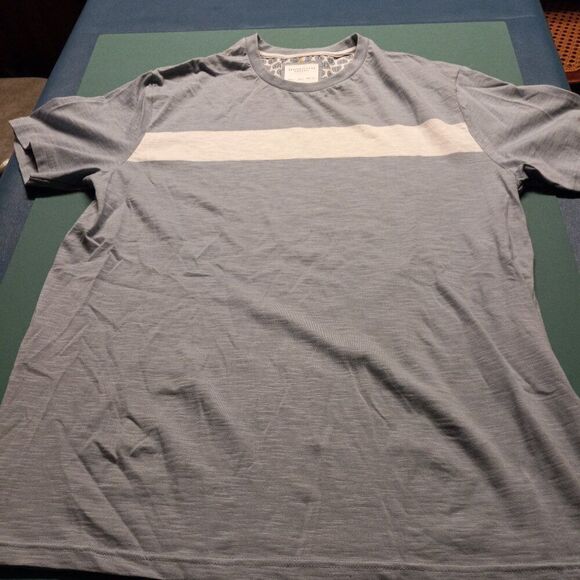 Denim & Flower Other - Denim & Flower Mens Blue Gray Cotton Large White Stripe T-Shirt